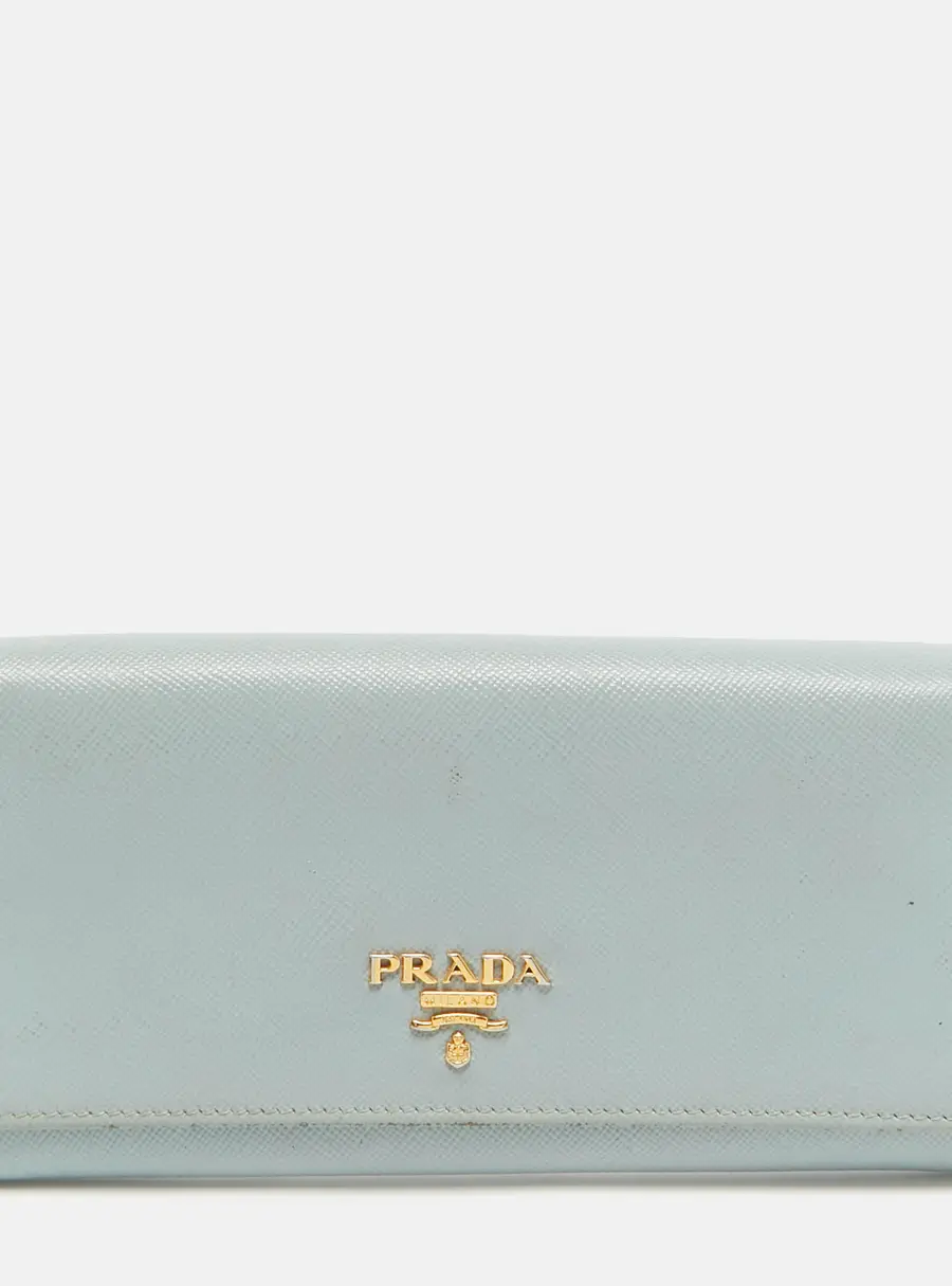 Prada Sky Blue Saffiano Leather Flap Continental Wallet