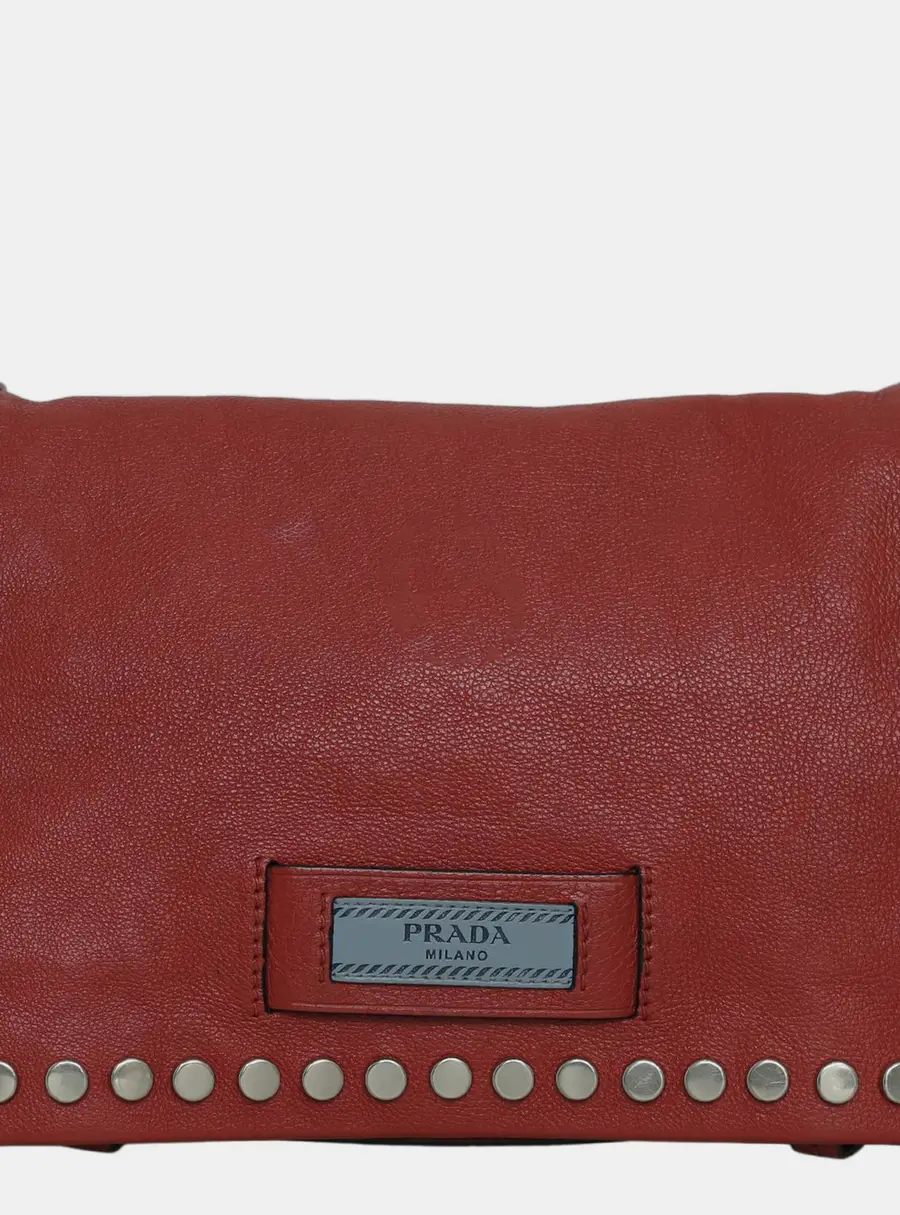 Prada Etiquette Red Glace Calfskin Leather Crossbody Bag