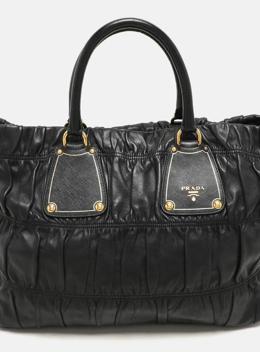 Prada Gaufre Black Leather Tote Bag