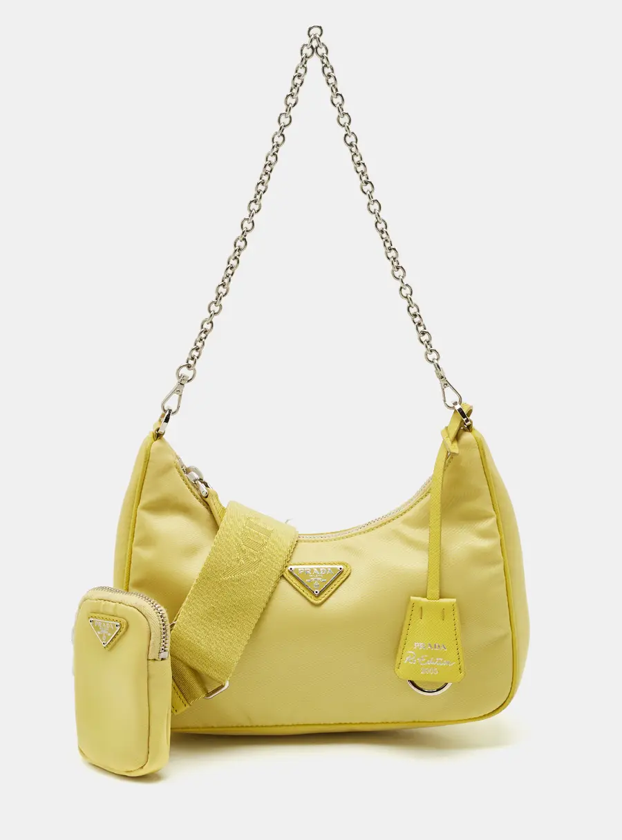 Prada Yellow Nylon and Saffiano Leather Re-Edition 2005 Shoulder Bag
