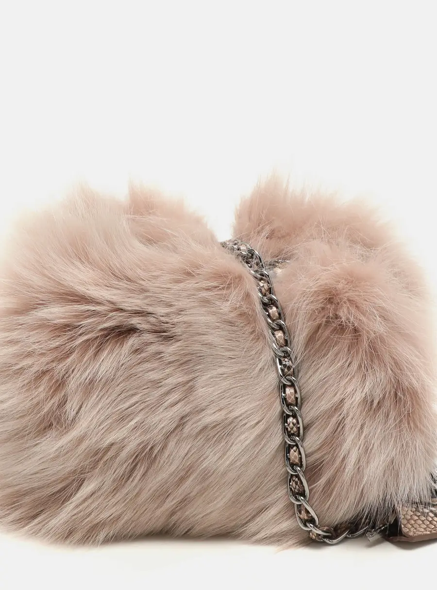 Prada Blush Pink Fox Fur and Python Leather Crossbody Bag