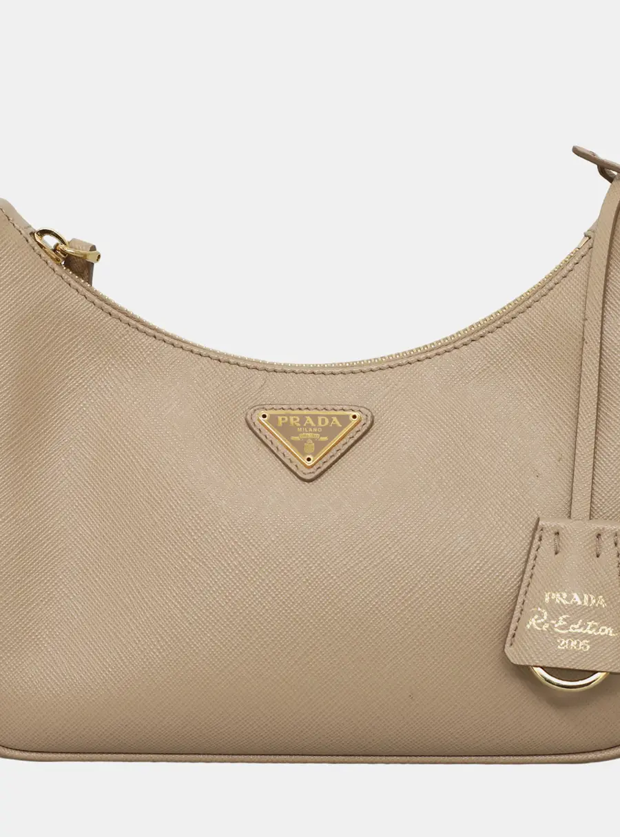 Prada Re-Edition 2005 Light Brown Saffiano Leather Shoulder Bag