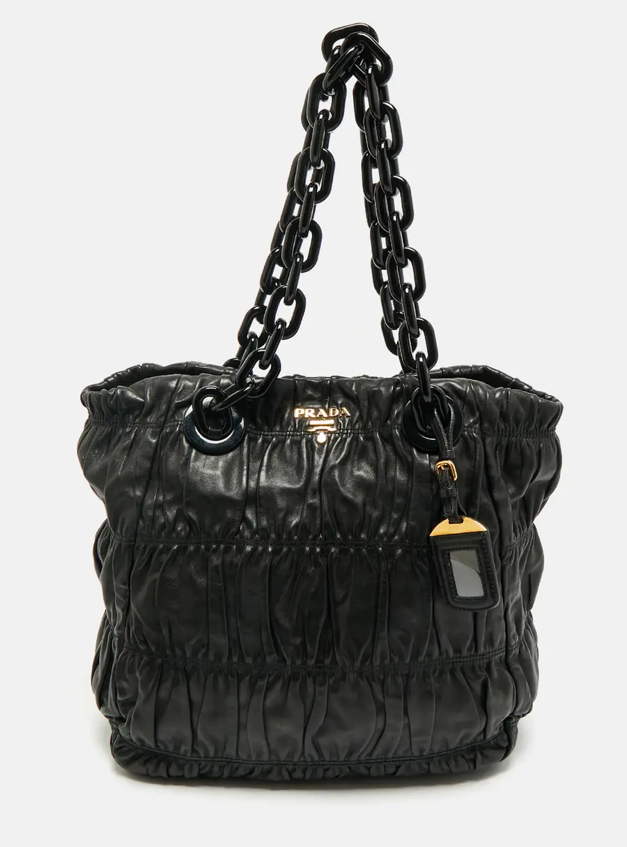 Prada Black Leather and Plastic Tote Bag