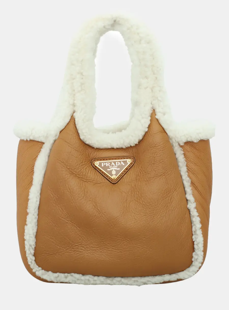 Prada Shearling Mini Handbag Natural White Shearling Leather Top Handle Bag