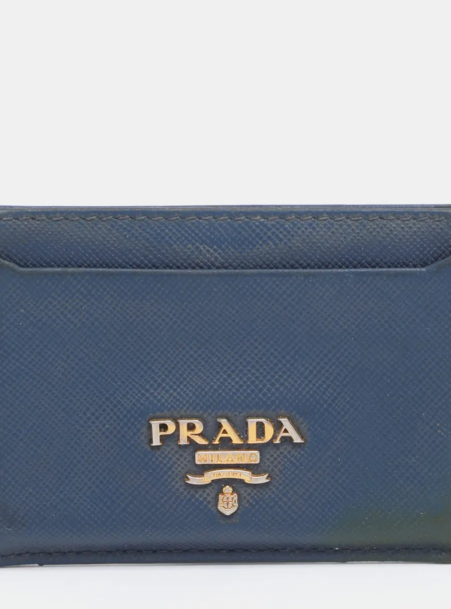 Prada Blue Saffiano Metal Leather Card Holder