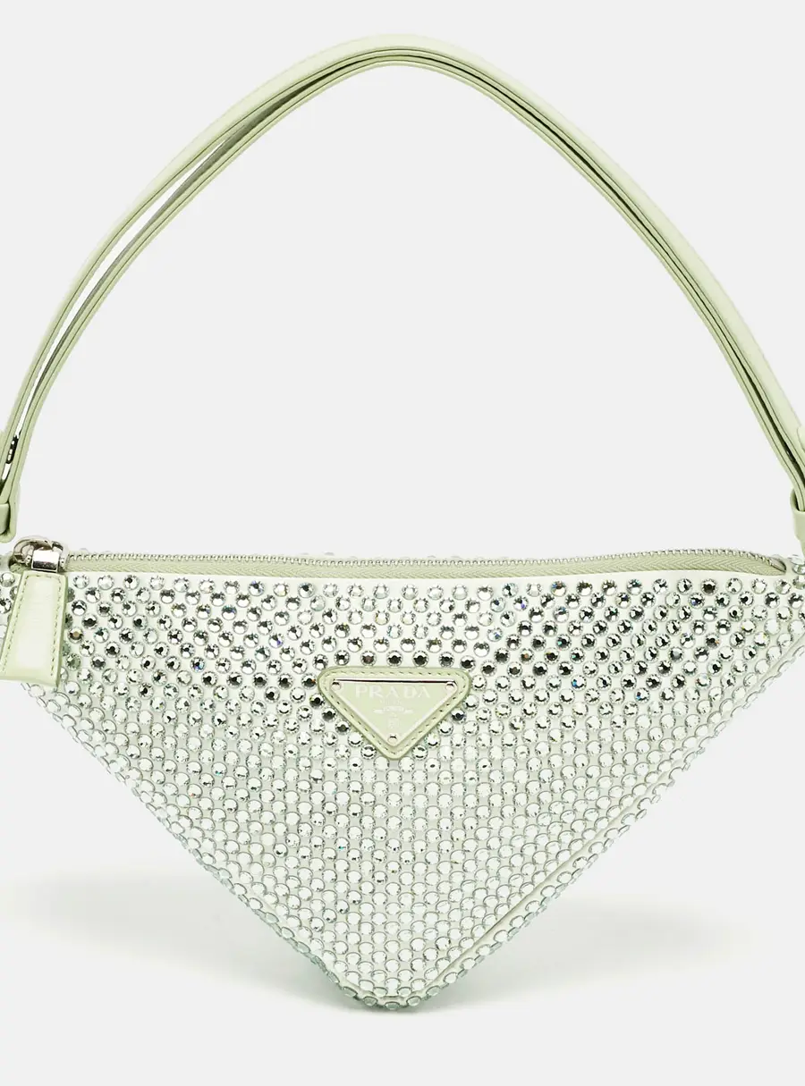 Prada Mint Green Satin Crystal Studded Triangle Shoulder Bag