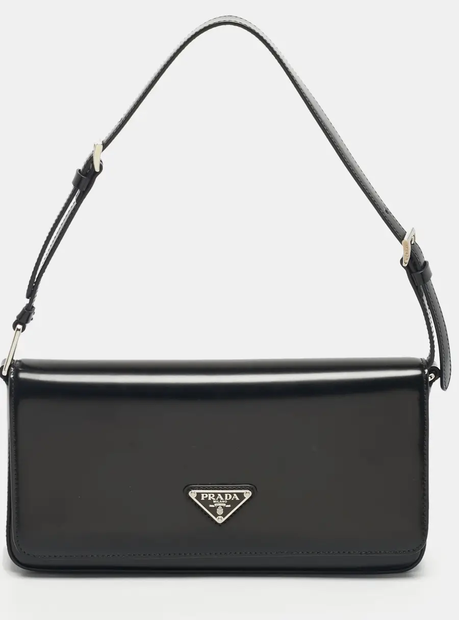 Prada Black Brushed Leather Femme Shoulder Bag