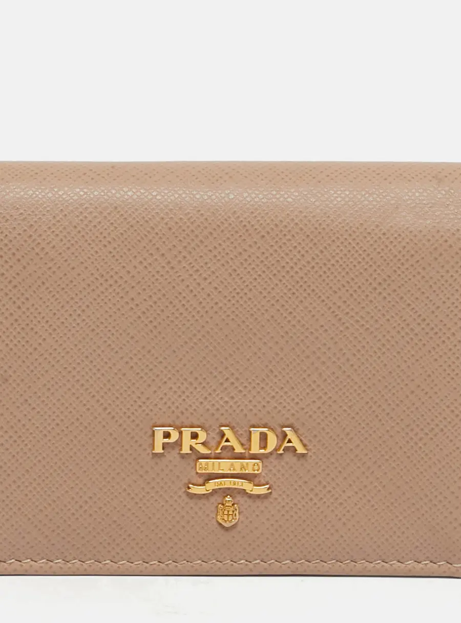 Prada Beige Saffiano Metal Leather Bifold Card Case