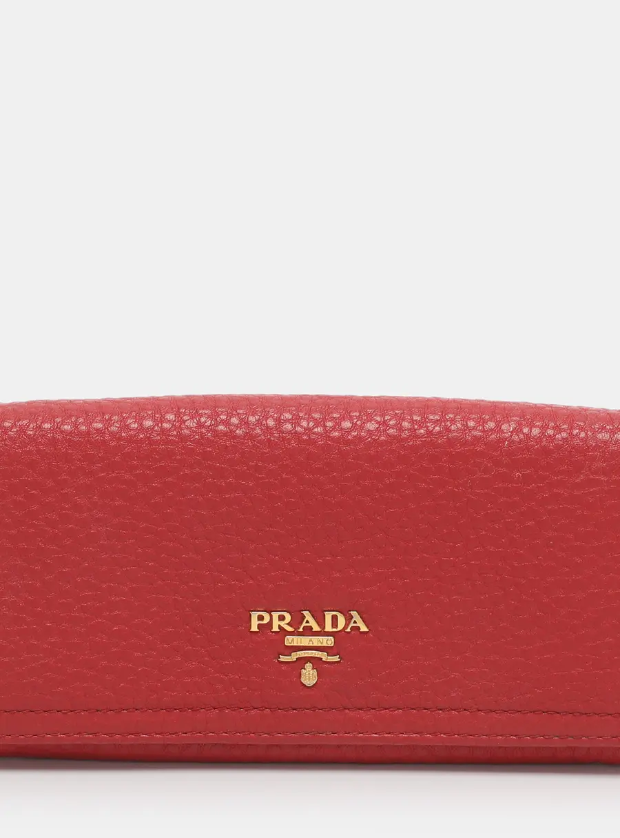 Prada Red Leather and Leather Continental Wallet