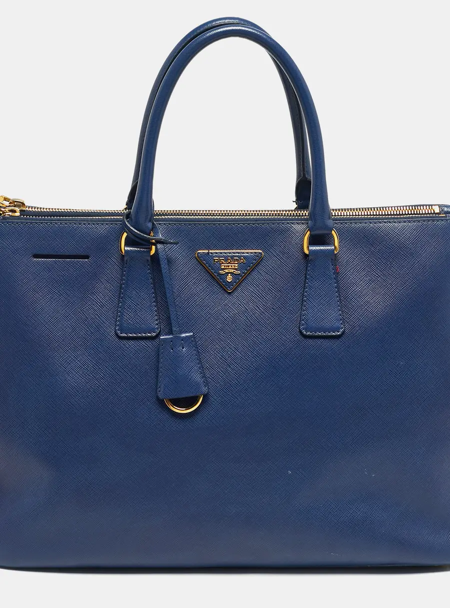 Prada Navy Blue Saffiano Lux Leather Large Double Zip Tote