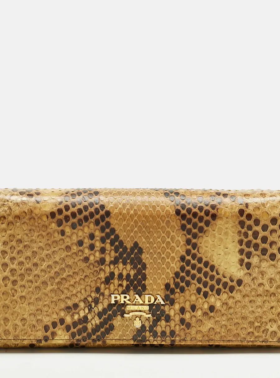 Prada Cream Python Logo Flap Continental Wallet