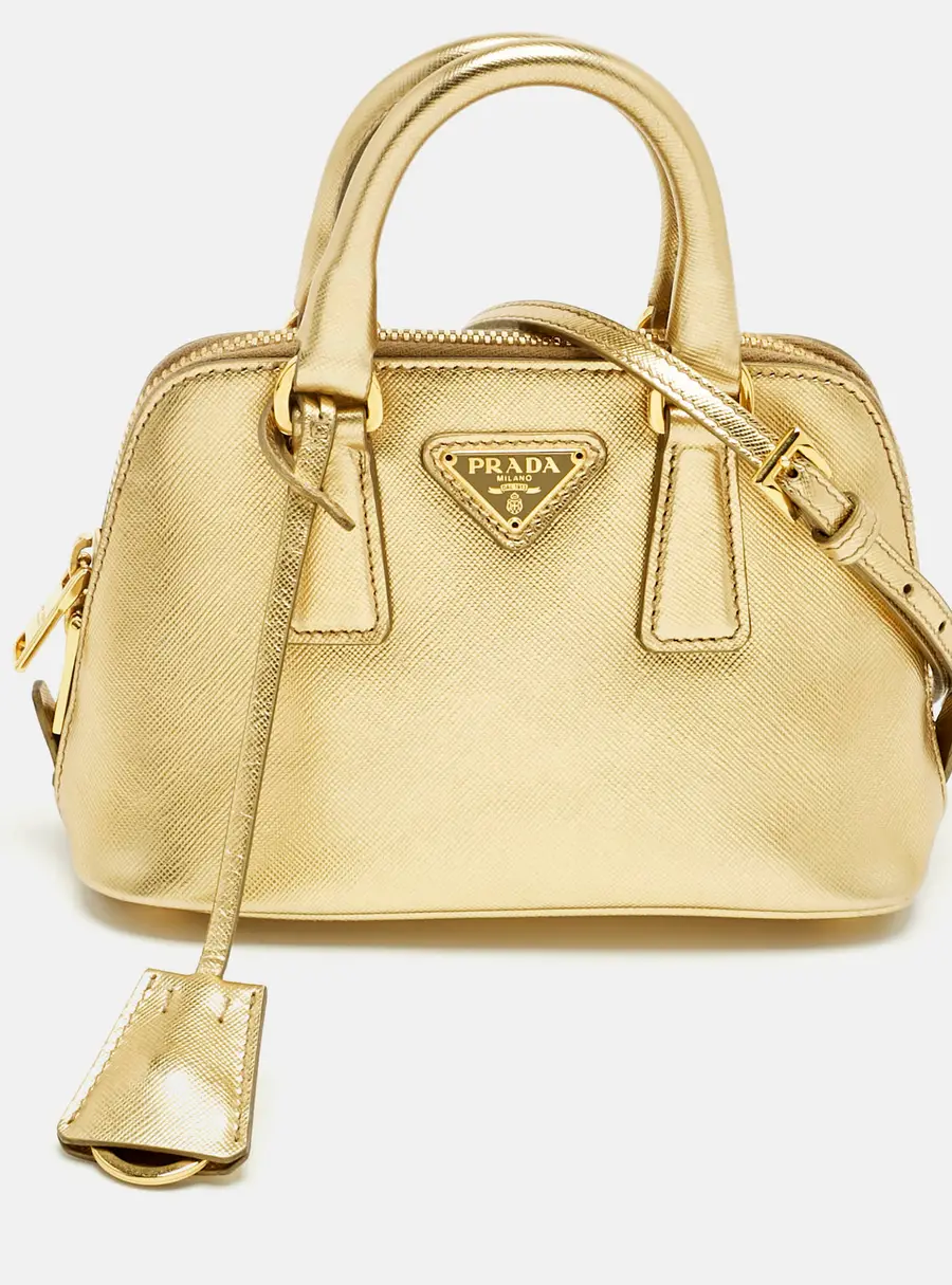 Prada Gold Saffiano Lux Leather Mini Promenade Satchel