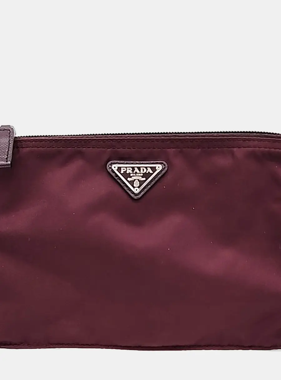 Prada Pouch Burgundy Nylon Clutch Bag