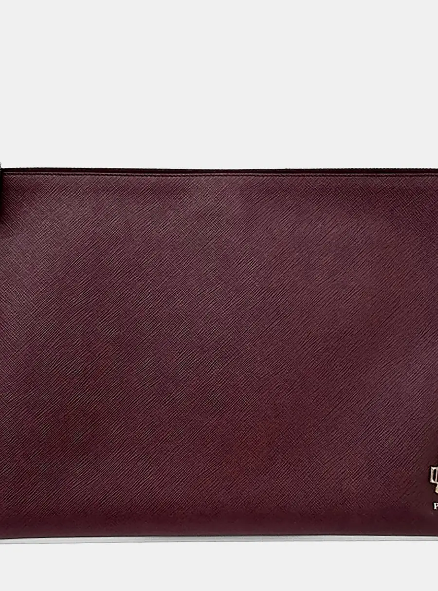 Prada Saffiano Burgundy Leather Pouch Bag