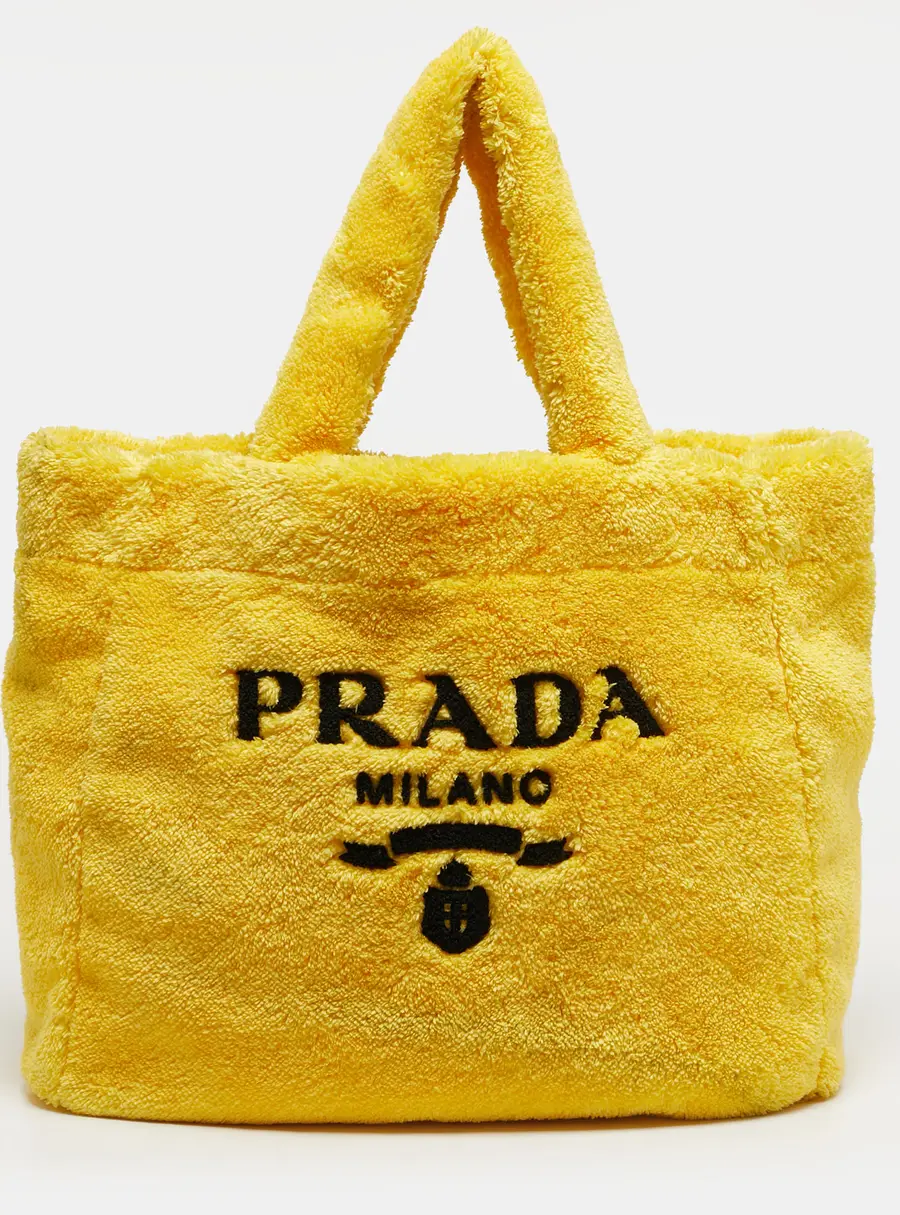 Prada Logo Yellow/Black Terrycloth Beach Bag