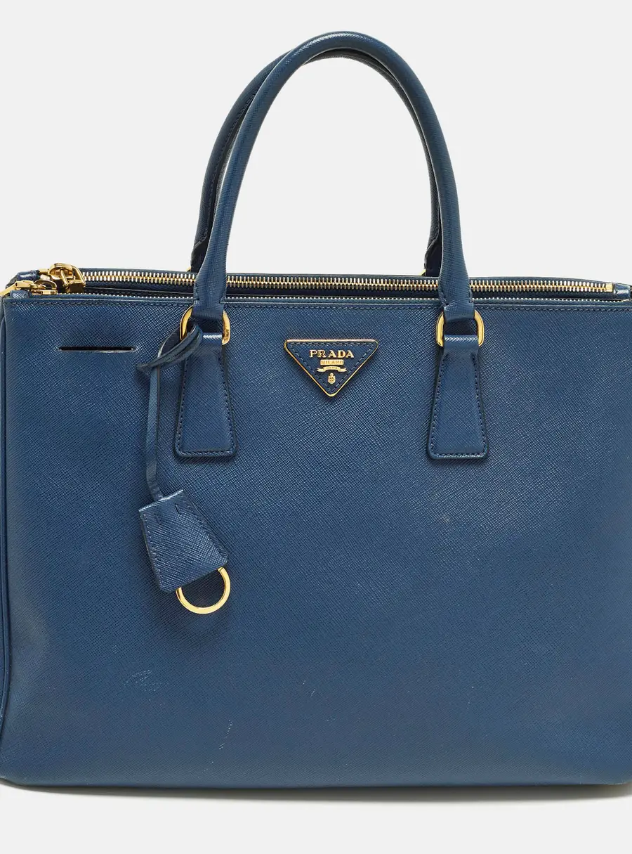 Prada Galleria Large Navy Blue Saffiano Lux Leather Double Zip Tote