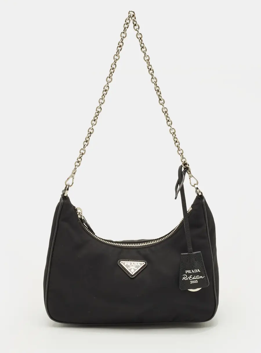 Prada Re-Edition 2005 Black Nylon and Saffiano Leather Shoulder Bag