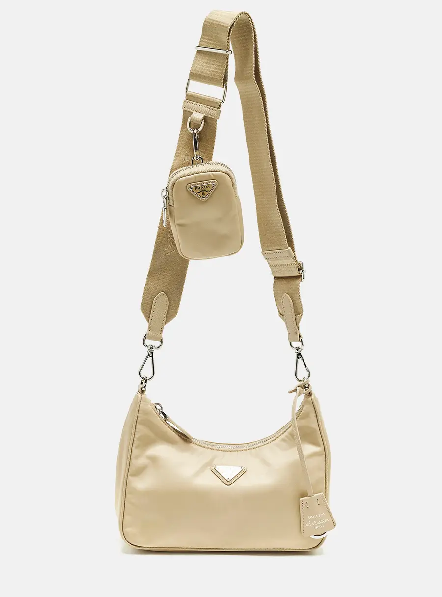 Prada Re-Edition 2005 Cream Nylon Shoulder Bag
