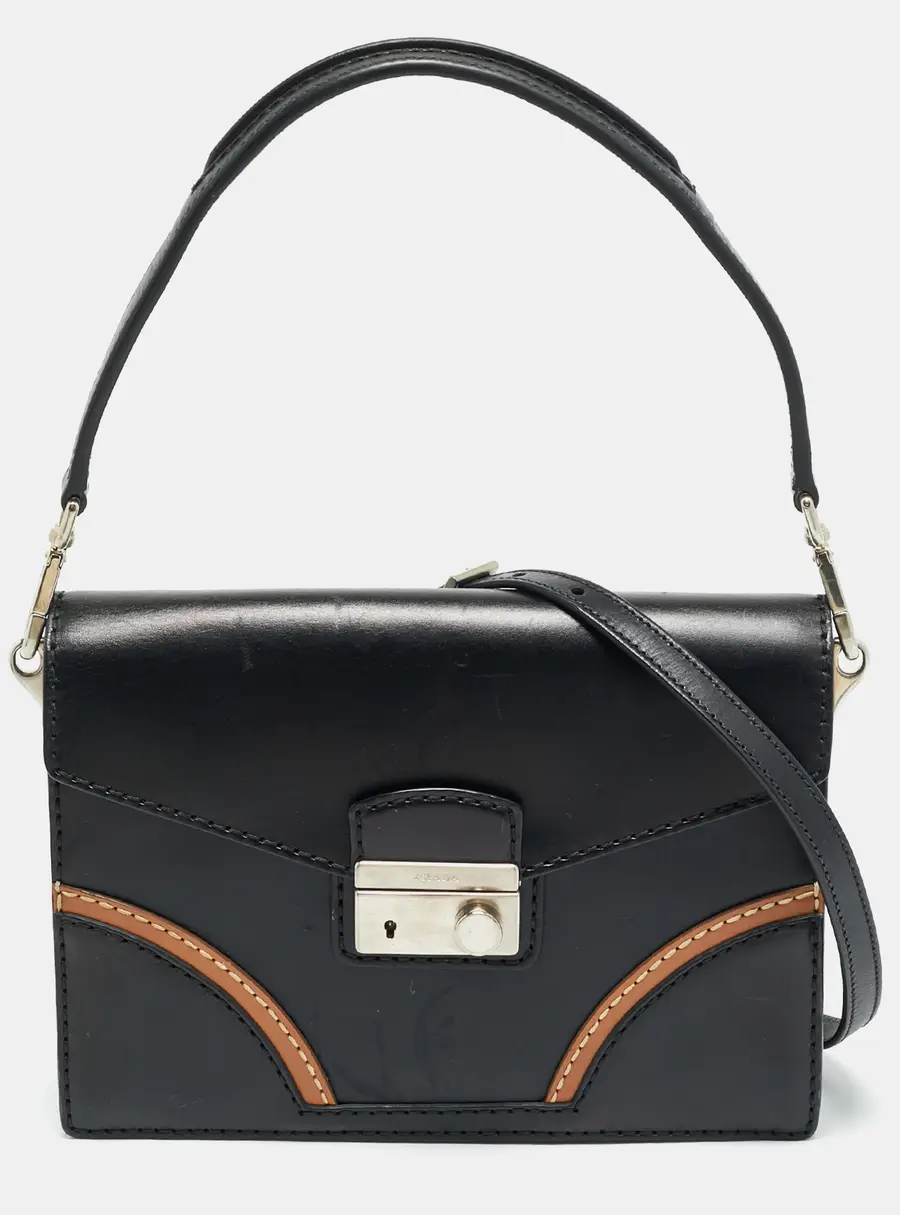 Prada Sound Stitch Black/Brown Vitello Leather Shoulder Bag