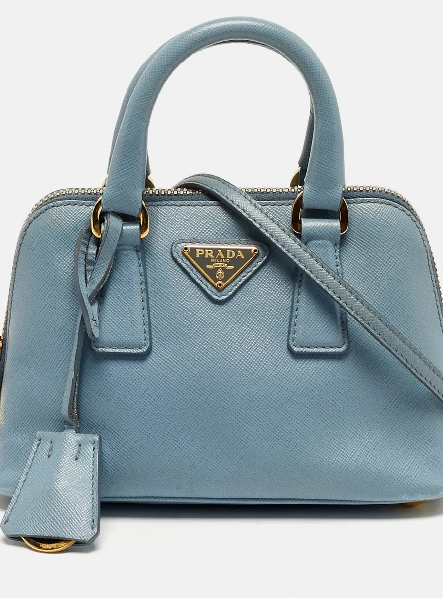 Prada Promenade Mini Light Blue Saffiano Leather Satchel