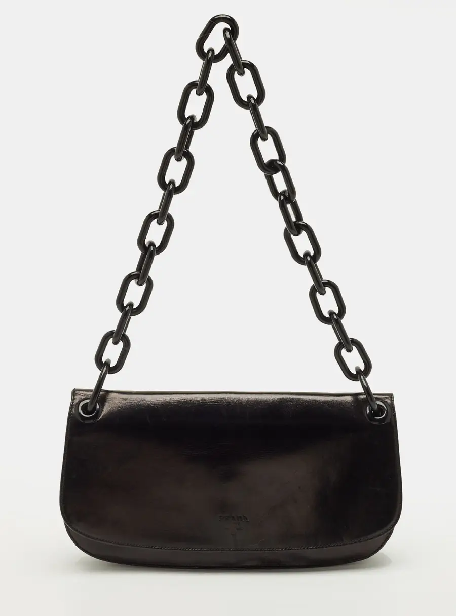 Prada Swing Black Glossy Leather Shoulder Bag
