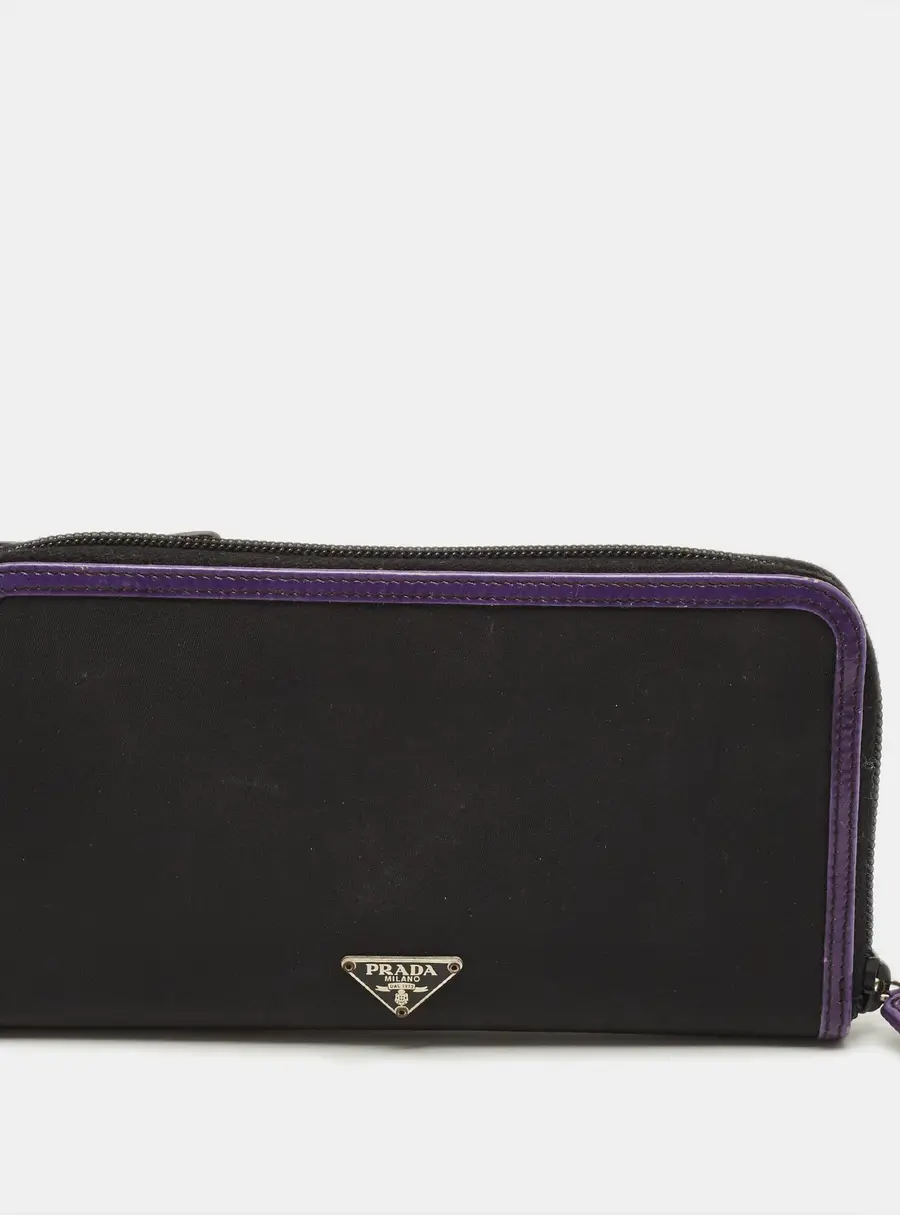 Prada Zip Around Black/Purple Nylon and Patent Leather Wallet