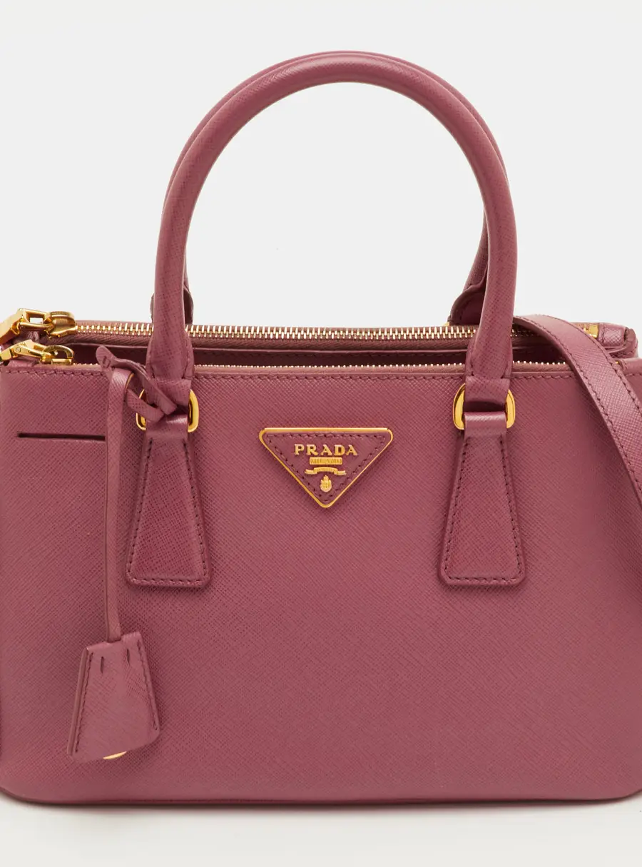 Prada Galleria Small Pink Saffiano Lux Leather Double Zip Tote