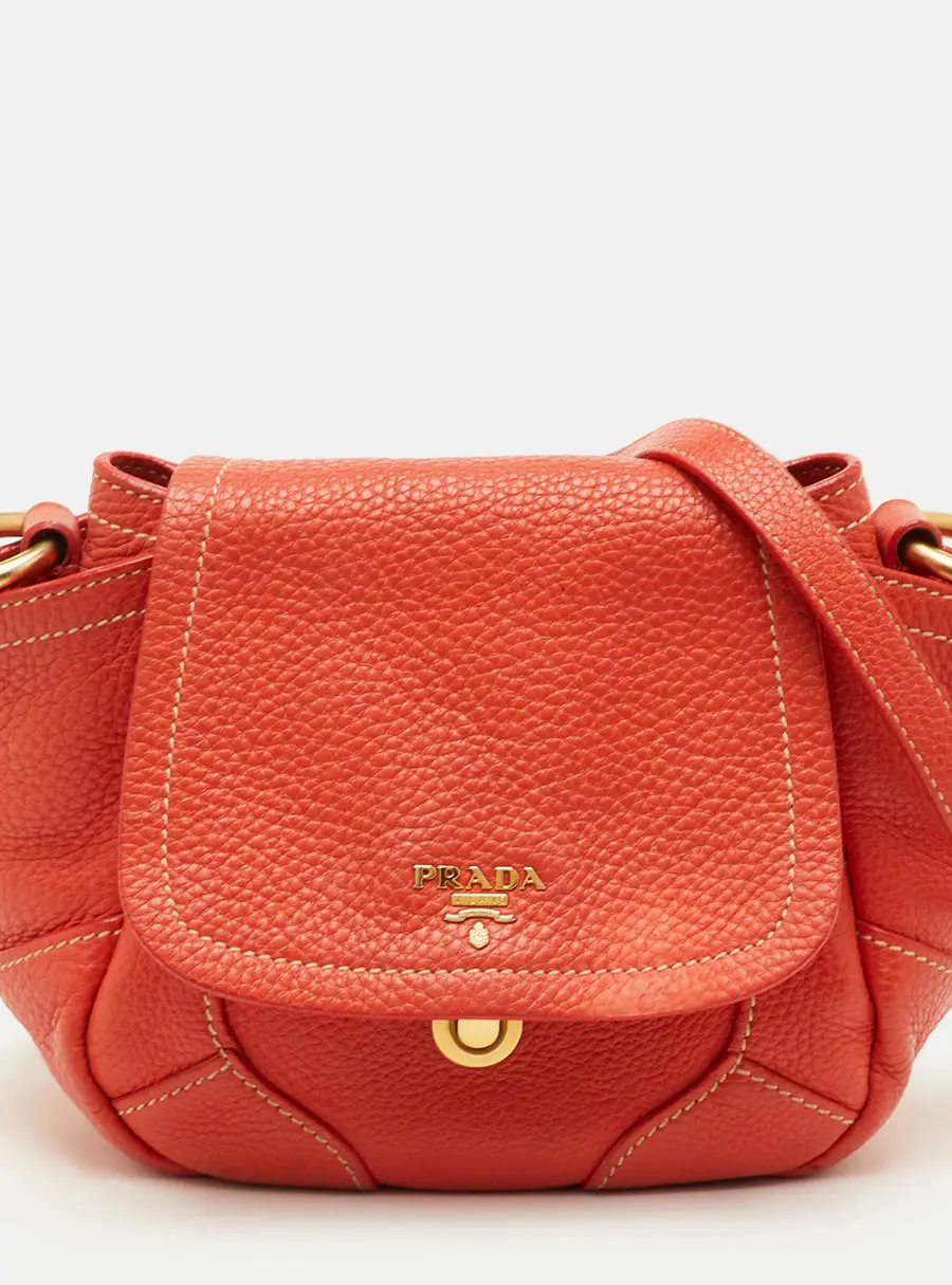 Prada Vitello Daino Orange Leather Lock Flap Shoulder Bag