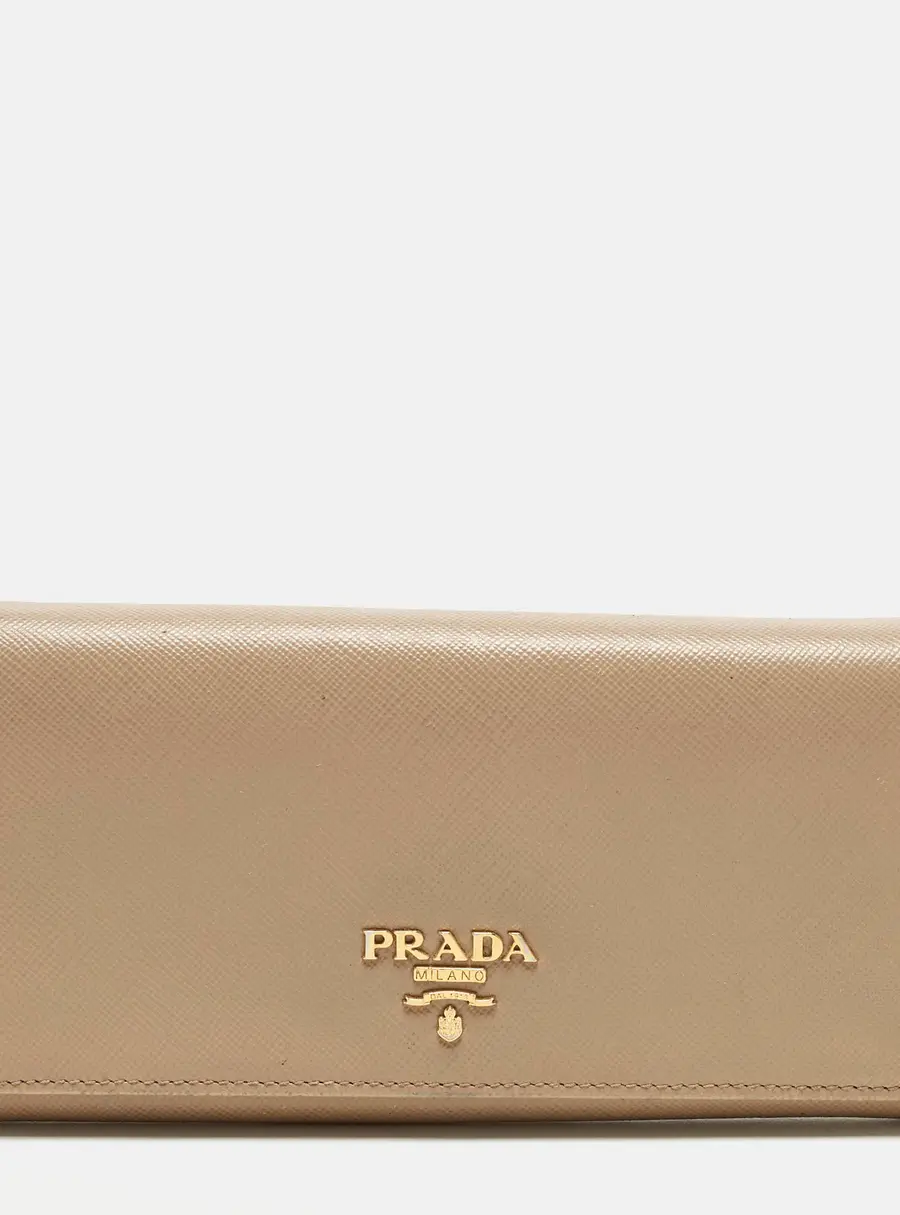 Prada Beige Saffiano Leather Flap Continental Wallet