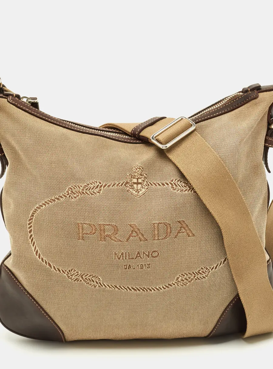 Prada Brown/Beige Logo Jacquard Canvas Messenger Bag