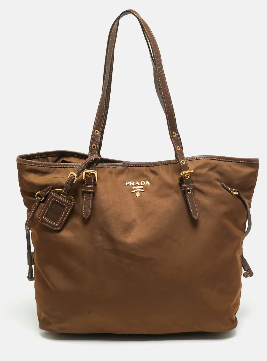 Prada Brown Nylon and Saffiano Leather Shopper Tote