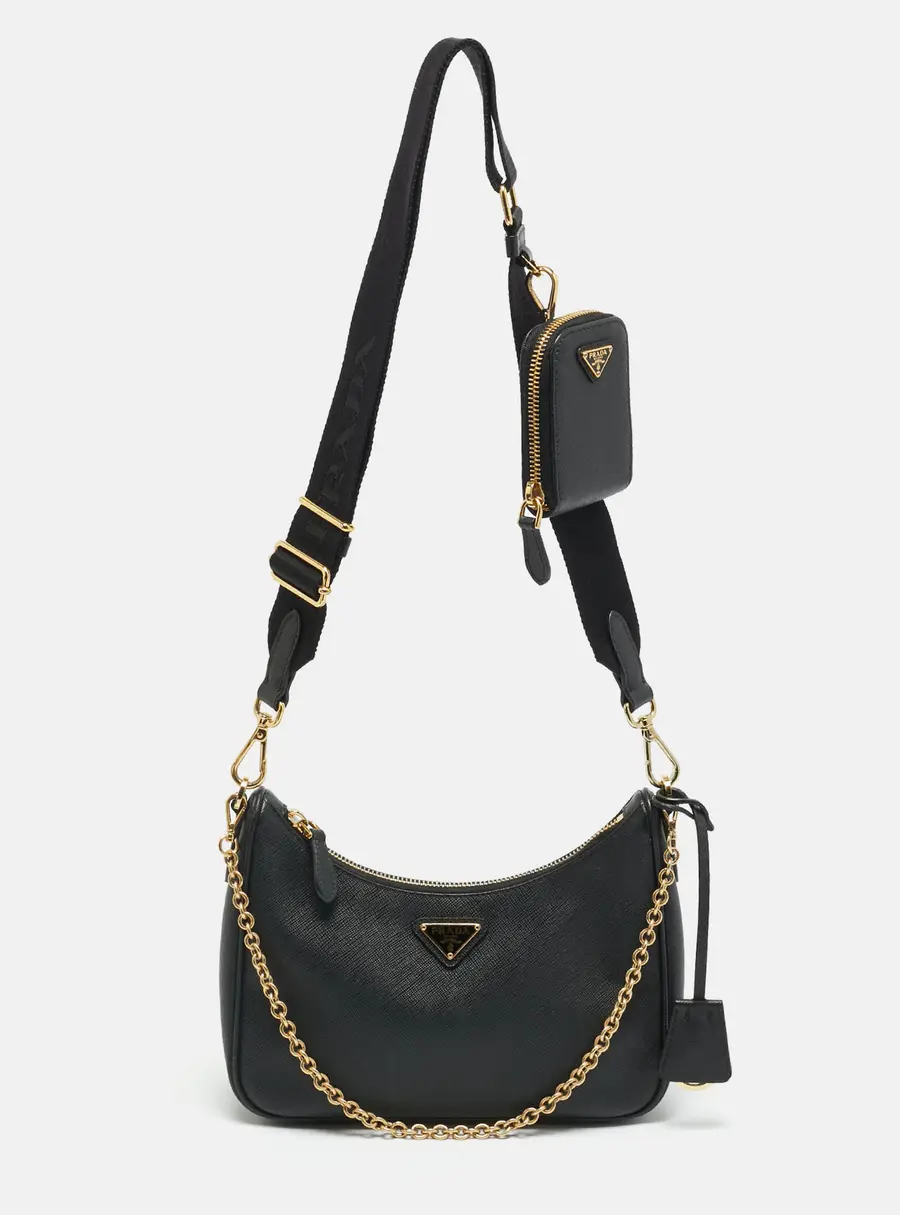 Prada Re-Edition 2005 Black Saffiano Lux Leather Shoulder Bag