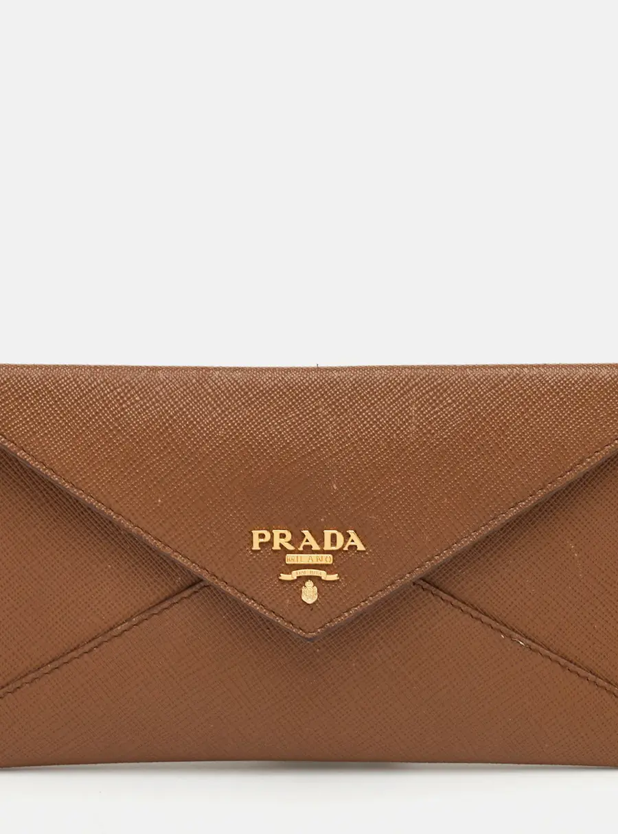 Prada Move Brown Saffiano Leather Envelope Wallet