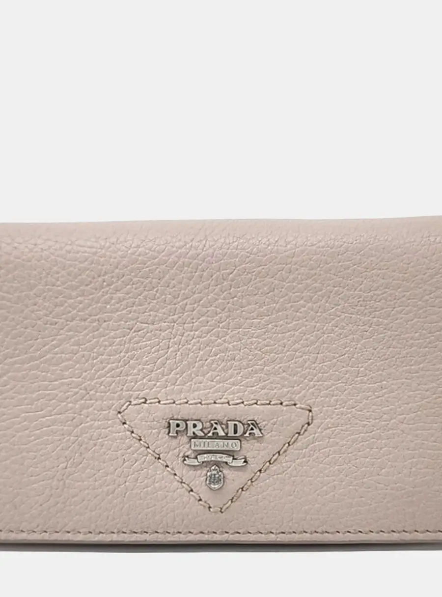 Prada Half Wallet Beige Grained Leather Wallet Bag