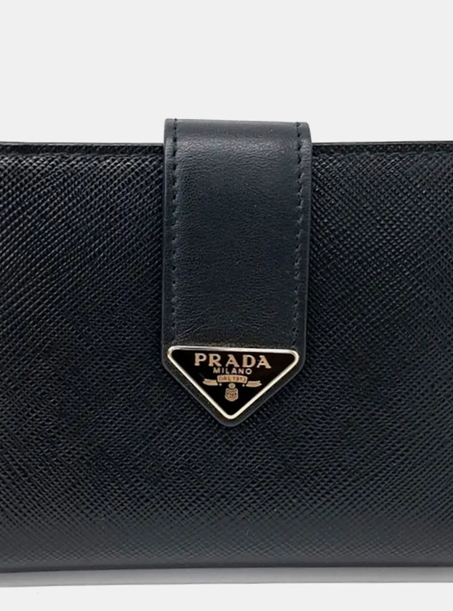 Prada Saffiano Bi-Fold Black Saffiano Leather Wallet