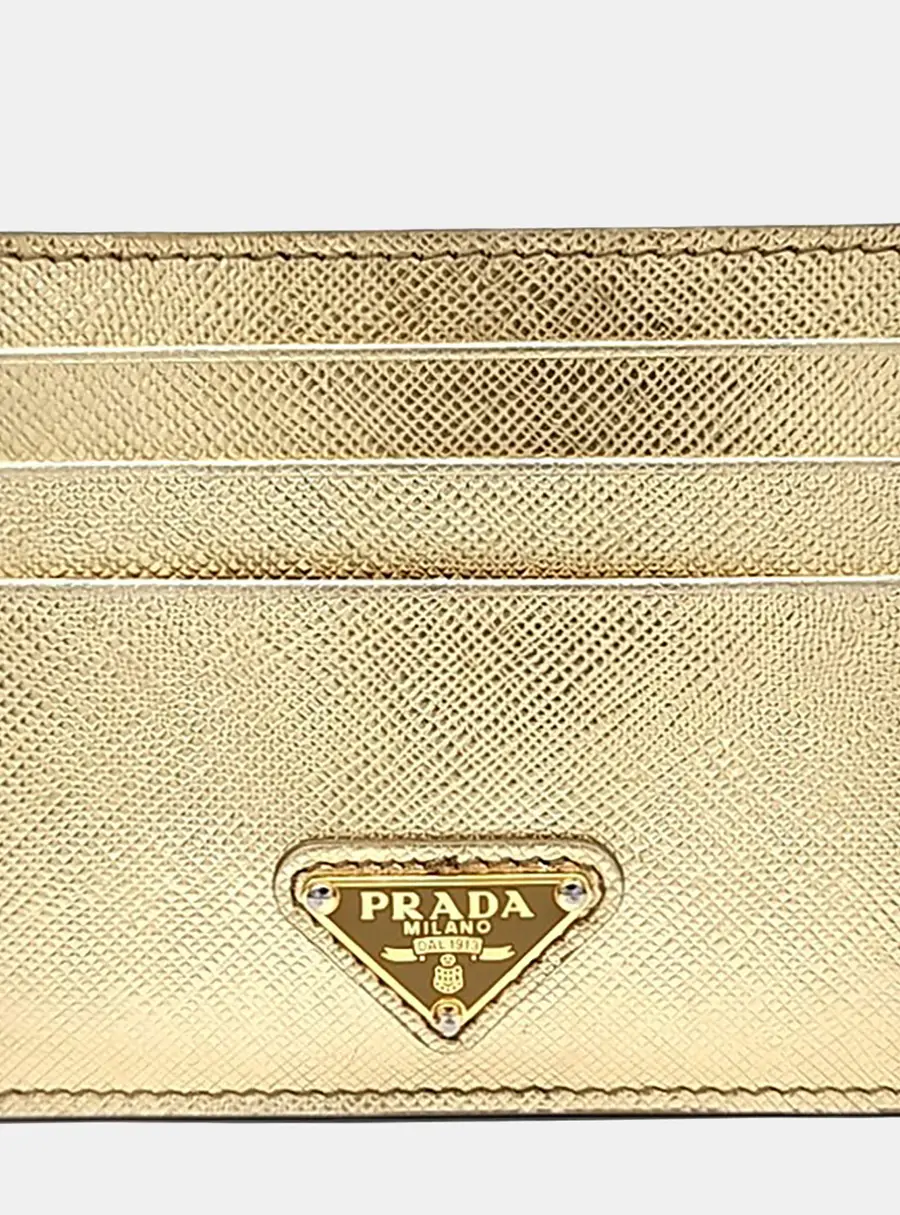 Prada Saffiano Gold Saffiano Leather Card Holder Bag