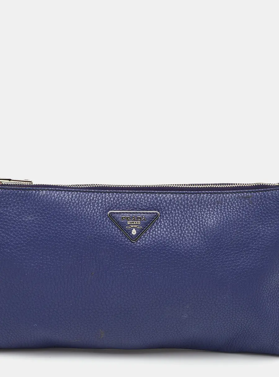 Prada Blue Daino Leather Wristlet Pouch