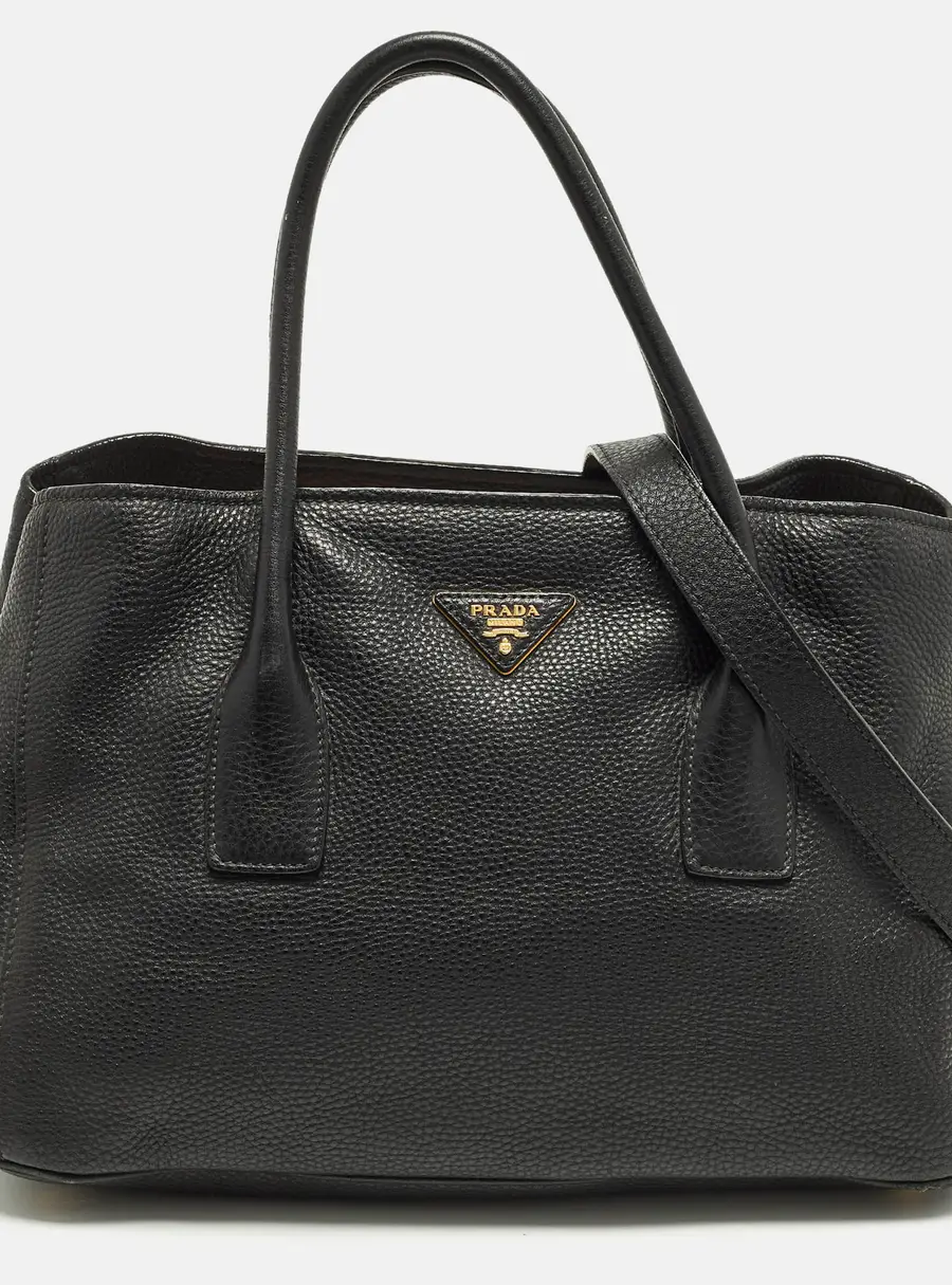 Prada Black Vitello Daino Leather Open Shopper Tote