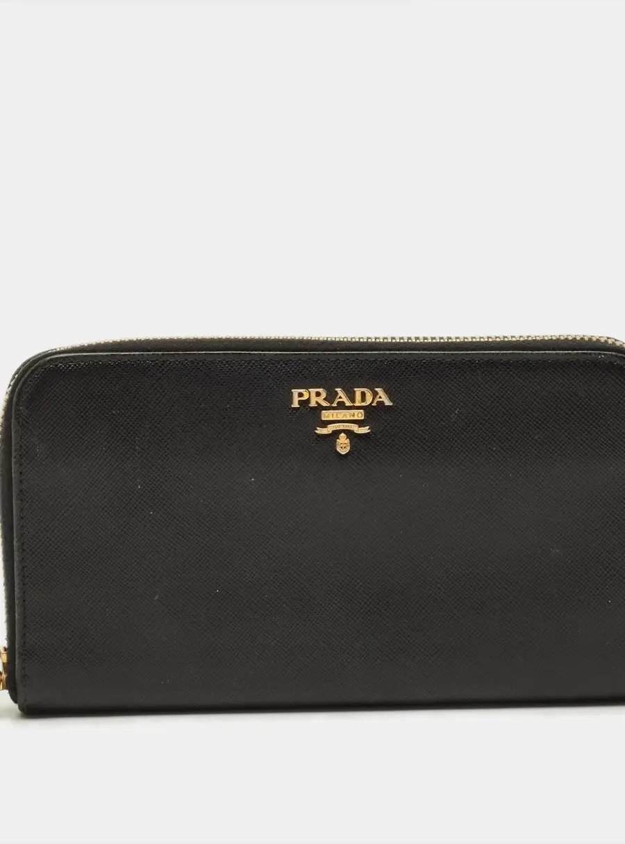 Prada Black Saffiano Leather Zip Around Wallet