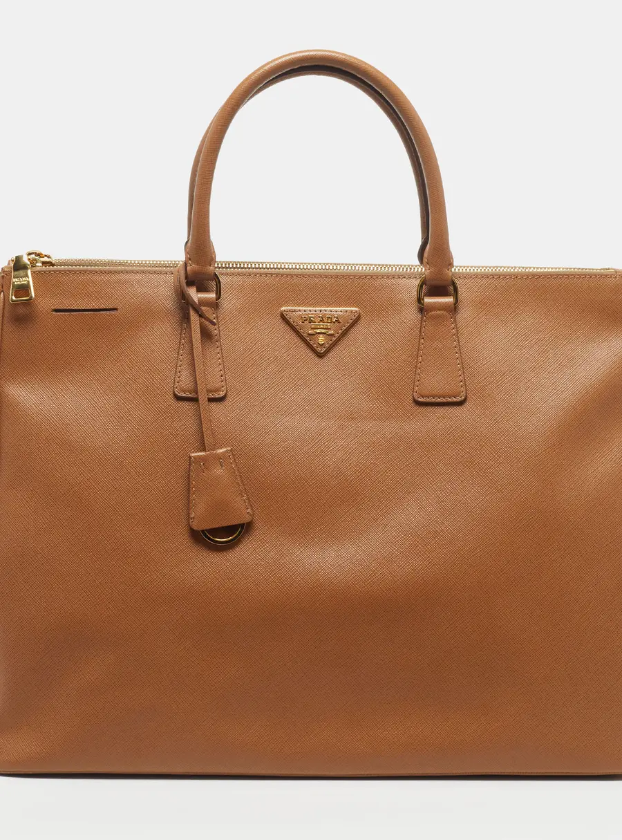Prada Double Zip Executive Extra Large Brown Saffiano Leather Tote