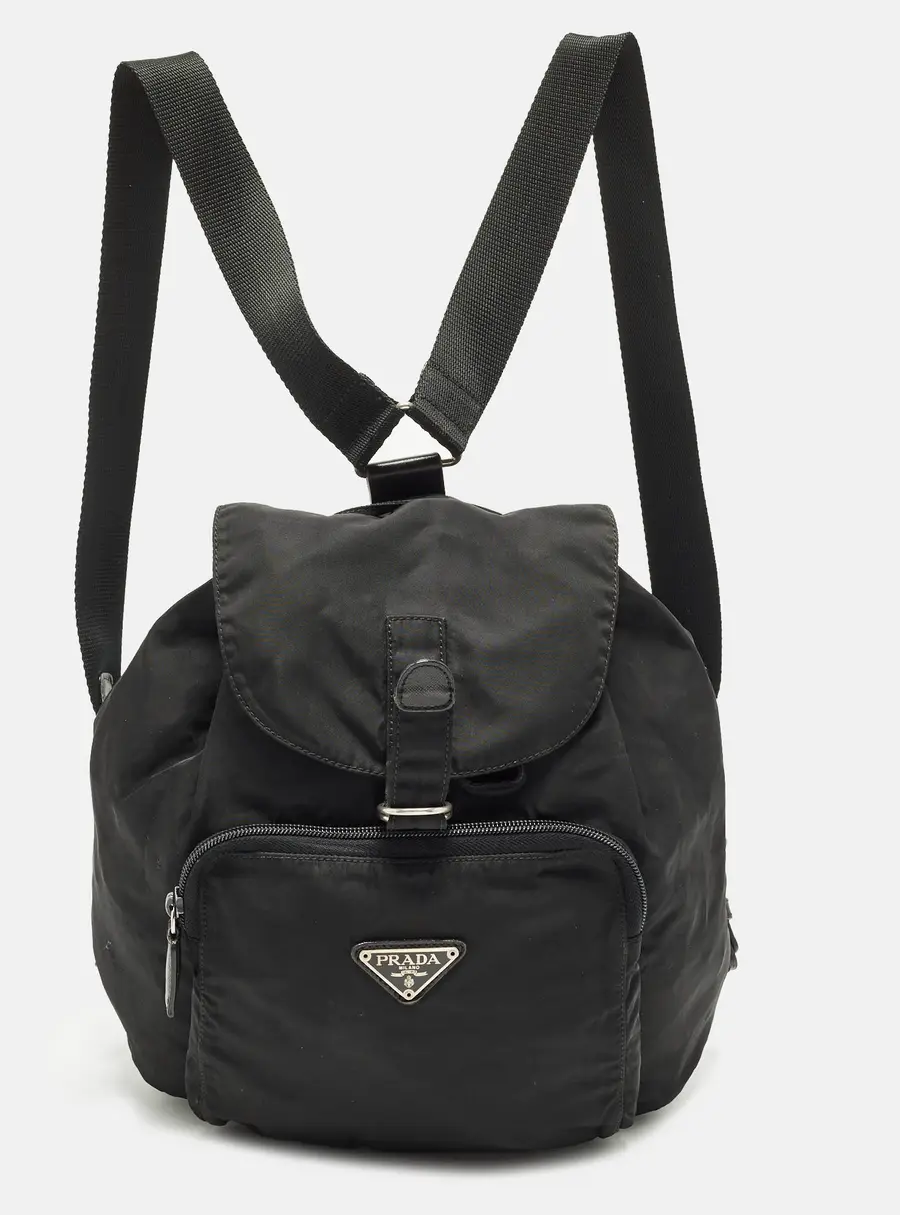 Prada Black Nylon Vintage Drawstring Backpack