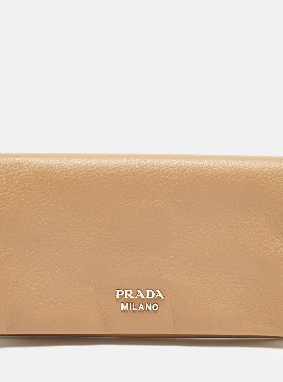 Prada Tan Cervo Leather Continental Wallet