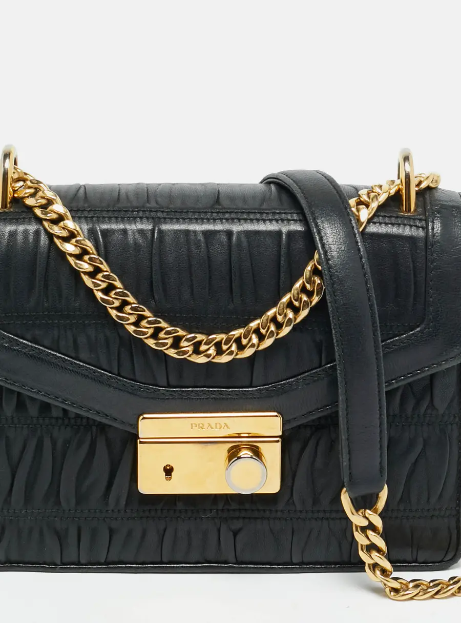 Prada Black Gaufre Leather Chain Shoulder Bag
