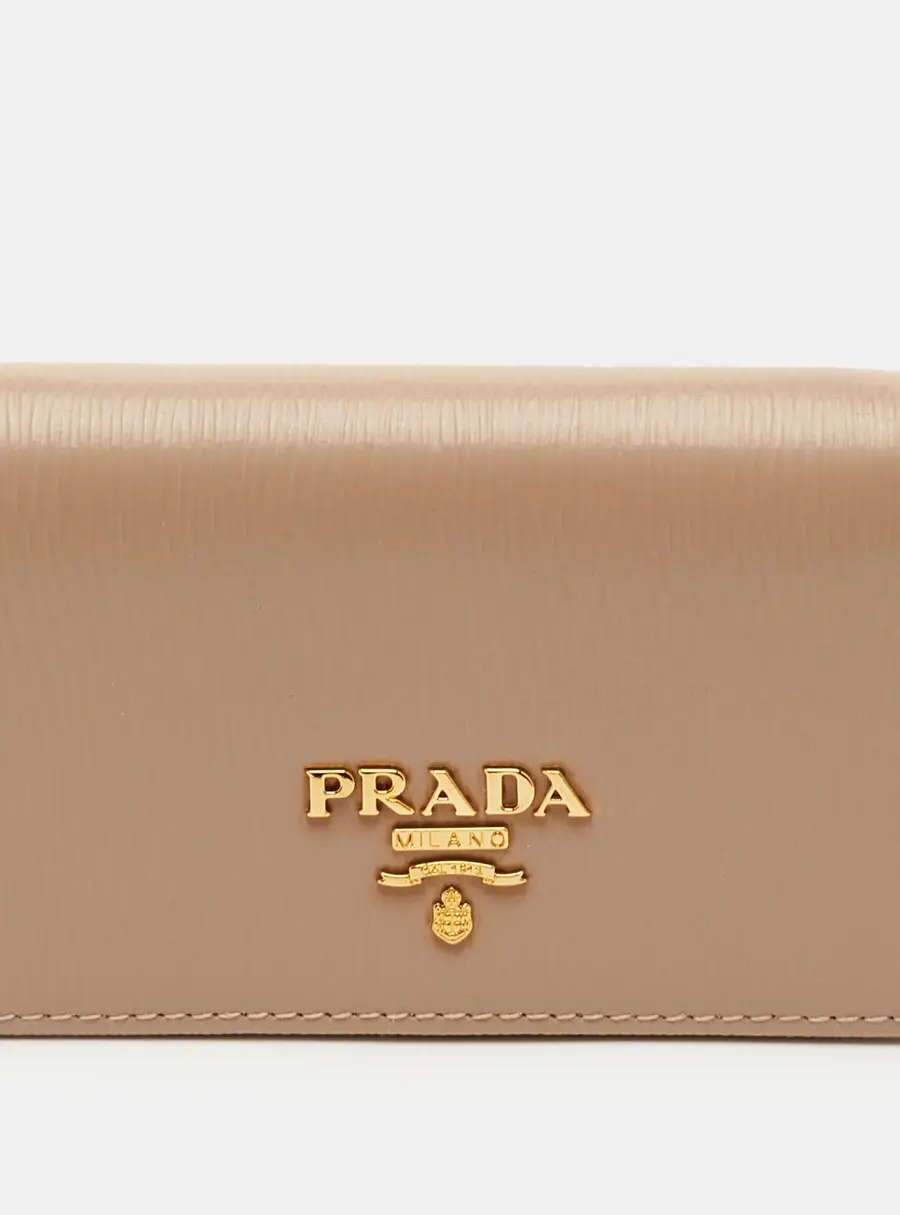 Prada Beige Saffiano Metal Leather Card Holder