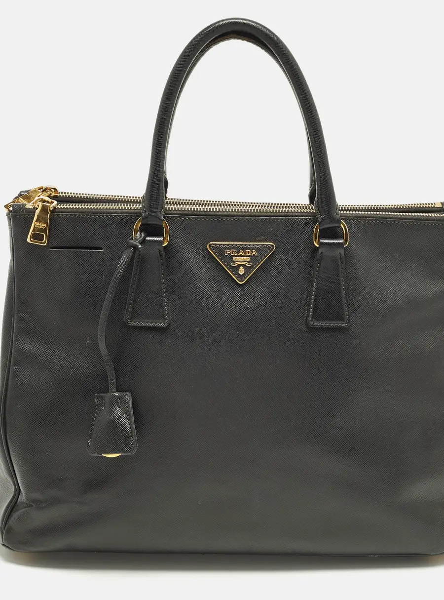 Prada Double Zip Large Black Saffiano Lux Leather Tote