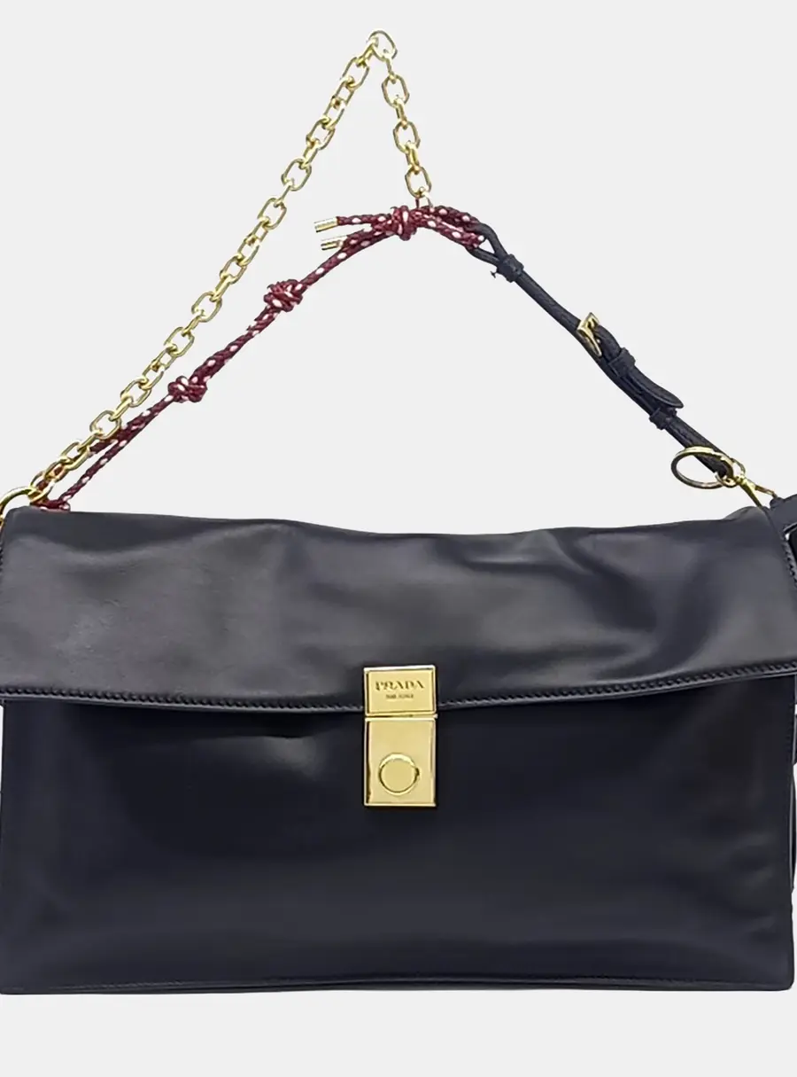 Prada Soft Sound Large Black Leather Shoulder Bag