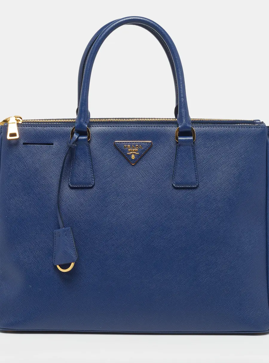 Prada Double Zip Large Navy Blue Saffiano Leather Tote
