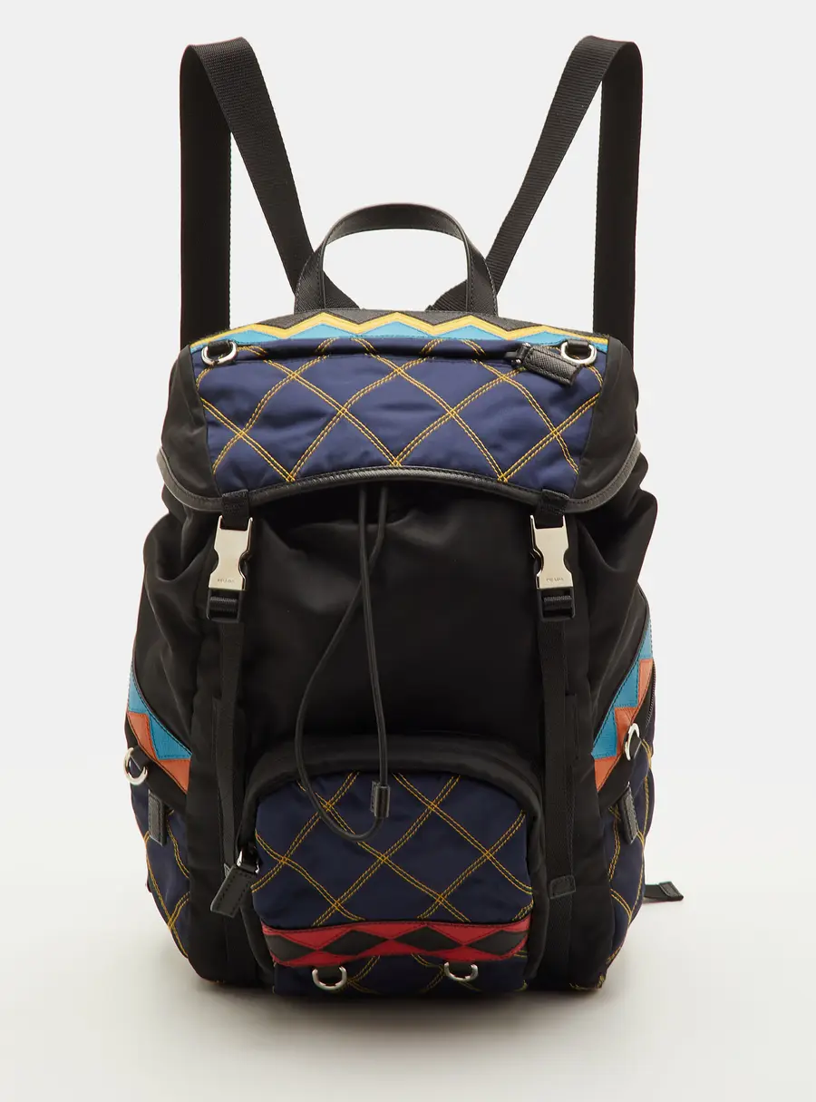 Prada Tessuto Navy Blue/Black Quilted Fabric and Leather Backpack