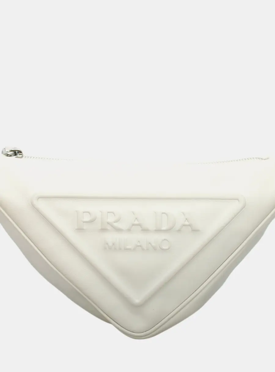 Prada Grace Lux Triangle White Calfskin Leather Shoulder Bag