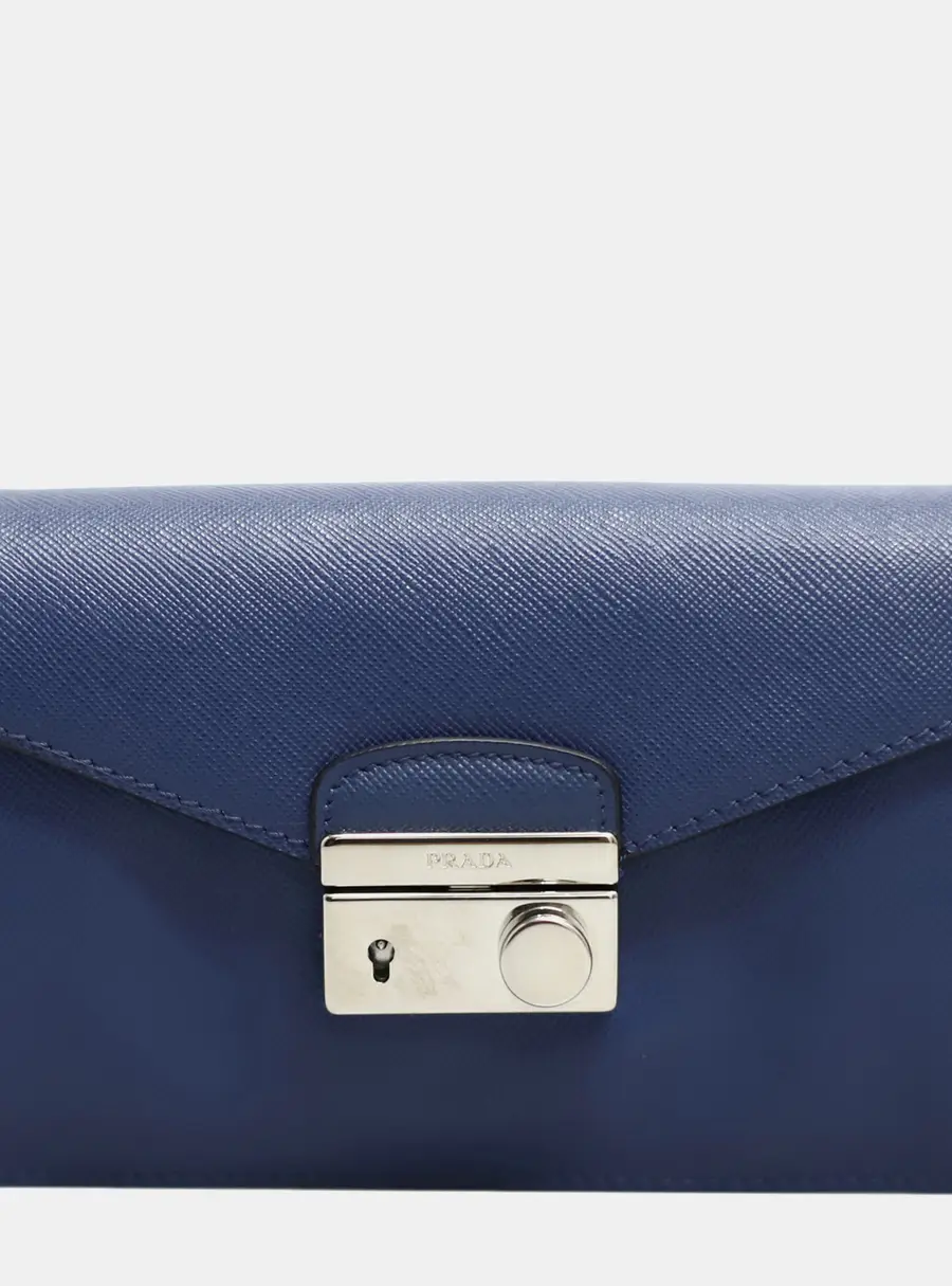 Prada Mini Sound Blue Saffiano Leather Flap Bag